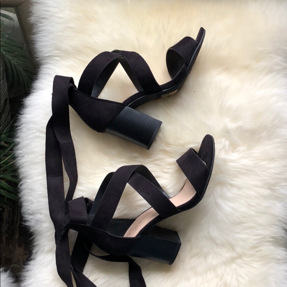 Kyleigh Black Vegan Suede Lace Up Wrap Heel - Picture 8 of 8